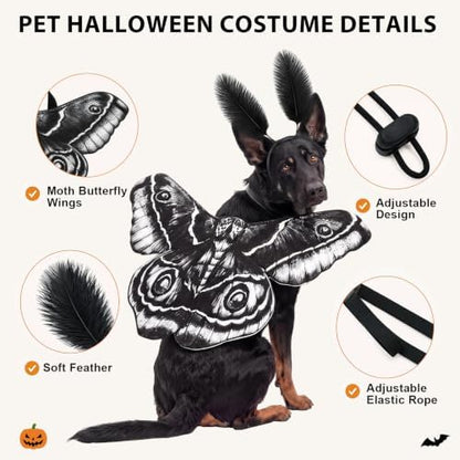 Tallew 2 Pcs Dog Halloween Costumes Moth Butterfly Wings,L,Black,White - Image 2