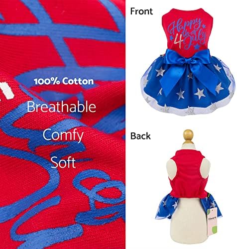 Fitwarm Happy 4th of July Dog Tulle Dress, Patriotic Dog Clothes for Small Dogs Girl, Red and White Star Pet Outfit, Red, Royal Blue, Medium - Image 3