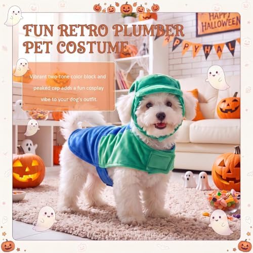 Newcotte Dog Halloween Costume Set Funny Green Overalls Outfit with Hat Retro Buddy Themed Dog Clothes for Cosplay Party (Medium) - Image 4