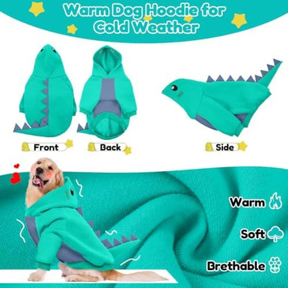 Lelepet Dog Dinosaur Costume Dog Halloween Costume Funny Warm Fleece Hoodie - Image 3