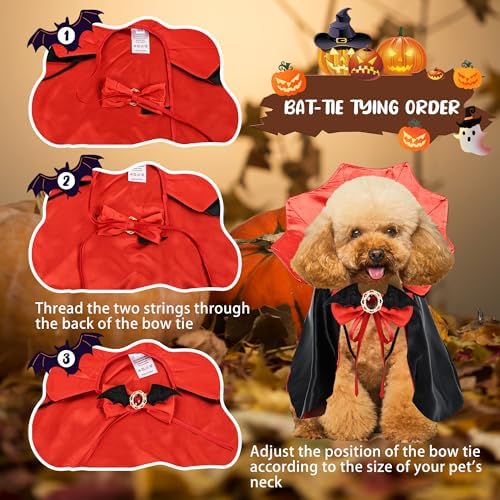 Dog Halloween Costume Cape Vampire Cloak with Bow Tie (Red, SM) - Image 4