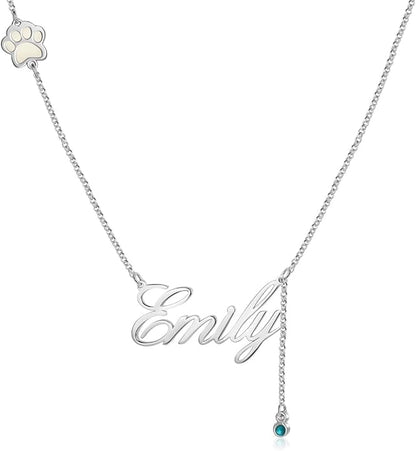 Personalized Cute Dog Cat Paw Name Necklace Forever Love Custom Heart Pendant Pet Name Necklace Gift for Pet Lovers