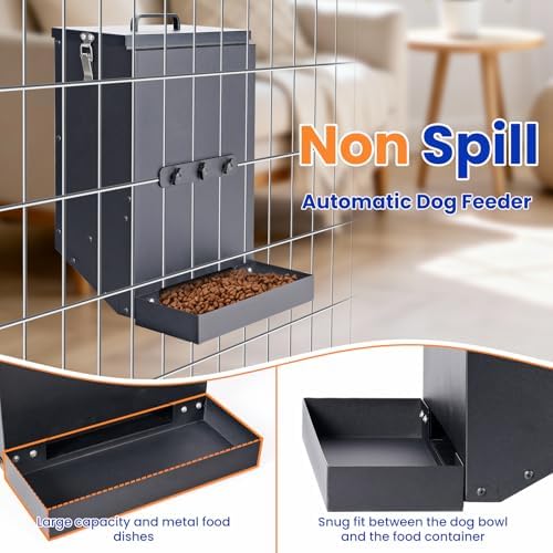 17 Lbs Automatic Dog Feeder, Hanging Metal Cage Kennel, Large Breed