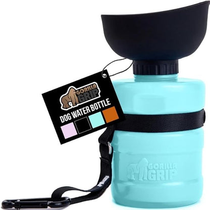 GORILLA GRIP Dog Water Bottle, Portable Water Bowl Dispenser for Dogs, 16 oz Leak Proof Pet Travel Squeeze Bottles Food Grade Silicone, Pet Stocking to Go Puppy Essentials, Turquoise
