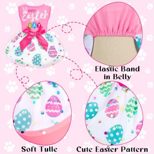 Dog Easter Outfit Cute Happy Easter Day Dog Dress Bunny Eggs Easter Dog Cat Clothes Pink Tulle Pet Doggie Apparel Outfit with Bowknot for Small Dogs Puppy Cat Girl Costume - Image 5