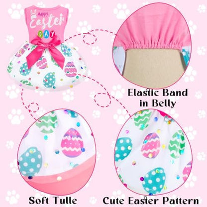 Dog Easter Outfit Cute Happy Easter Day Dog Dress Bunny Eggs Easter Dog Cat Clothes Pink Tulle Pet Doggie Apparel Outfit with Bowknot for Small Dogs Puppy Cat Girl Costume - Image 5