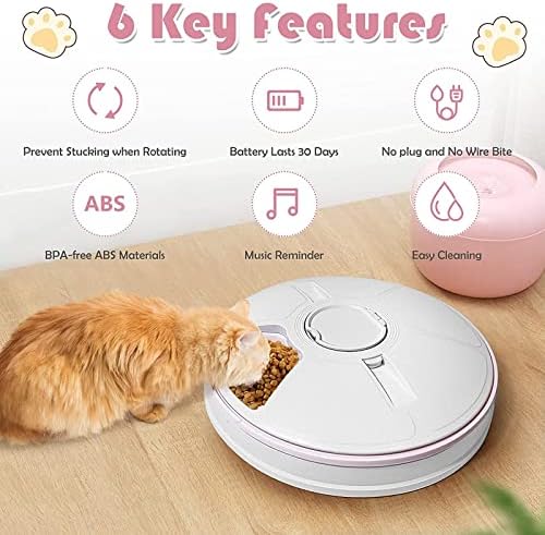 Automatic Cat Feeder Auto Cat Food Dispenser Smart Cat Feeder for Dogs, Cats & Small Animals W/Programmable Timer with 6 Meals Suitable Wet & Dry Food with Voice Reminder