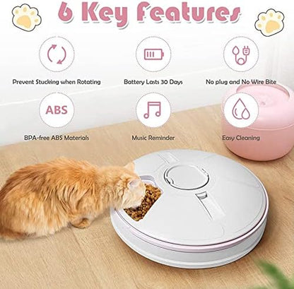 Automatic Cat Feeder Auto Cat Food Dispenser Smart Cat Feeder for Dogs, Cats & Small Animals W/Programmable Timer with 6 Meals Suitable Wet & Dry Food with Voice Reminder