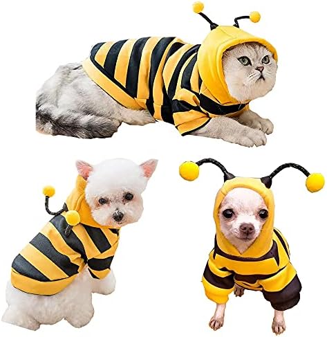Pet Bee Halloween Costume Dog Hoodies Cat Holiday Cosplay Warm Clothes Puppy Cute Hooded Coat Christmas Outfits for Cat and Small Dogs (C, Medium), Yellow - Image 3