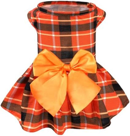 PUPTECK Plaid Fall Dog Dress with Bow for Autumn, Orange Plaid S by PUPTECK