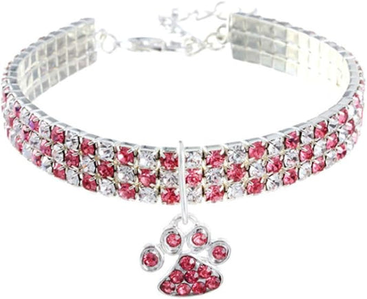 Pet Collar with Diamonds, Adjustable Crystal Diamond Elastic Heart Claw Pendant Wedding cat and Dog Small pet Necklace Jewelry