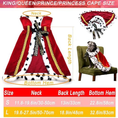 ​Pet Cloak ​King Dog Cape Robe Cute Halloween Christmas Cat Costume Queen Clothes Lux Fur Royal Cape Prince Princess Outfit Birthday Dress Small Large Dog Halloween Costume (Crimson, Large) - Image 3