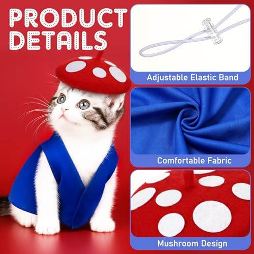 Halloween Mushroom Dog Costume Set, Mushroom Hat and Blue Vest - Image 3