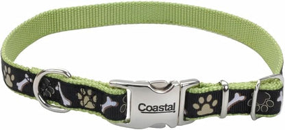 Coastal Pet - Ribbon - Adjustable Dog Collar with Metal Buckle, Brown Paws and Bones, 5/8" x 12"-18"