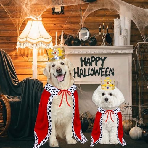 Dog Halloween Costumes, Dog King Costume Funny Pet King Cloak and Crown Set Prince Cape Halloween Costumes for Small Medium Large Dogs Pets (Small) - Image 2