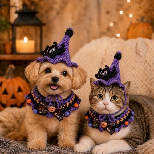 Hand-Knit Pet Costume Hat & Bib Cats Dogs Festive Apparel (Spider) - Image 6
