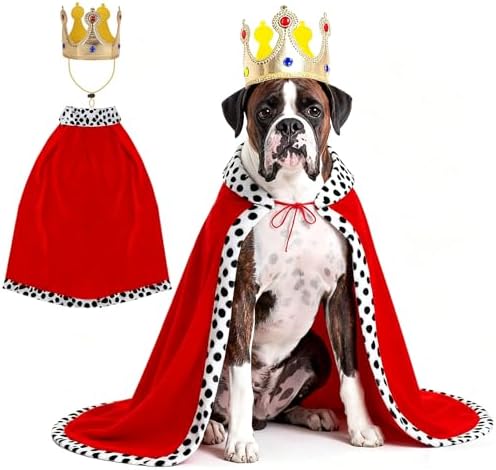 King Dog Costume, Crown & Cape Set, Prince Dog Costume for Large Dogs by BWOGUEPetHome