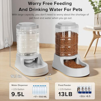 Kenond 9.5L Dog Feeder and Water Bowl Set for Dog, Automatic Food Dispenser