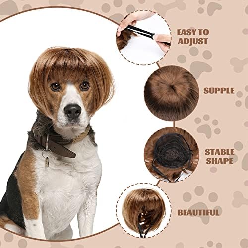 HOWWFALY Dog Costume Cat Apparel Dog Toys Curly Braids Headgear Wigs Styling Cute Funny Pet Hair Accessories Decoration for Halloween, Christmas, Parties(Flax) - Image 3