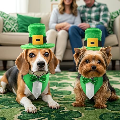 St. Patrick’s Day Dog Tuxedo with Green Bowtie Pet Irish Leprechaun Hat with Belt Buckle Dog Patricks Costume Set Lucky Themed Outfits for Cats Puppies Dogs （L） - Image 5