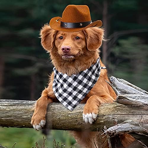 Yewong Pet Cowboy Costume Accessories - Dog Cat Pet Size Cowboy Hat and Bandana Scarf West Accessories for Puppy Kitten Party Festival and Daily Wearing Set of (Coffee Hat+Black Bib) - Image 3