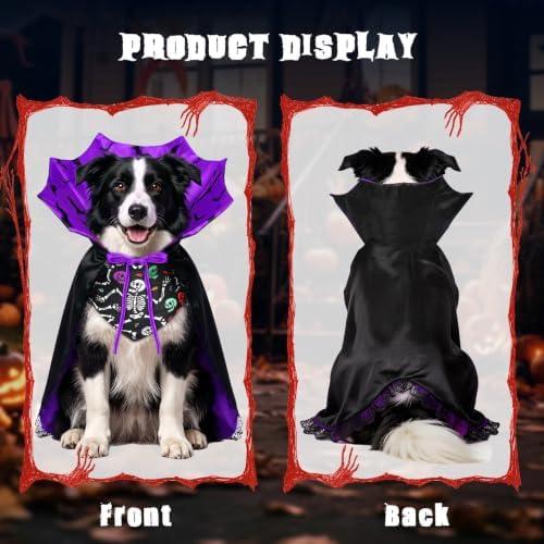 Dog Halloween Costumes with Black Bandana, Dog Vampire Cloak Cape(Purple,S) - Image 4