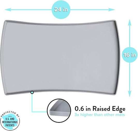 CatGuru Cat Food Mat, Small & Large Pet Food Mat, 100% Waterproof Cat Placemat for Food and Water, Silicone Mats for Pets Bowls, Non-Slip Mats for Pet Bowl or Fountain (Large, Gray)