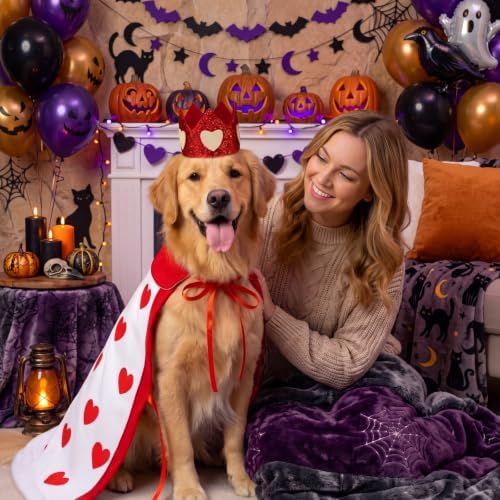 Hillban Halloween Dog King Costumes Heart Crown Queen Pet Cloak Set L - Image 2