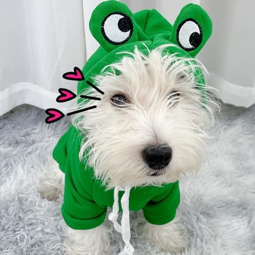 Happy Dog Hoodies Funny Dog Clothes for Small Dog Girl Boy Hooded Puppy Sweatshirt Coat Winter Cat Outfit Halloween Dog Frog Costume for Kitten Chihuahua Pomeranian Yorkie (Green, X-Large) - Image 5