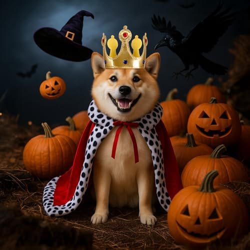 Talltalk 2 Pcs Dog King Costume Halloween Pet Crown and Velvet Cape, Small - Image 7