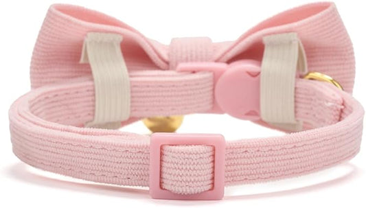 Cotton Breakaway Cat Collar with Bow Tie and Bell, Adjustable Cute Soft Corduroy Kitten Collars for Girl Cats