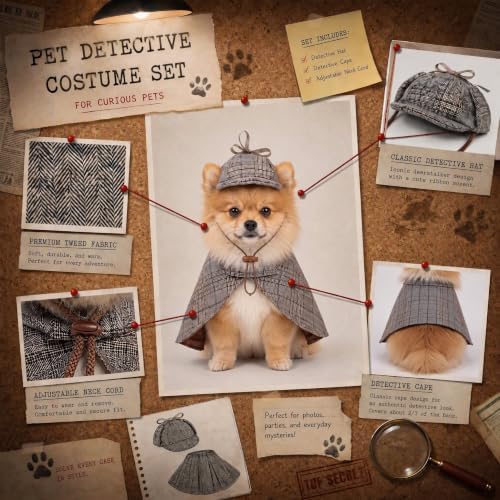 2 Pcs Dog Halloween Detective Costume, Party Outfit(Large) - Image 2