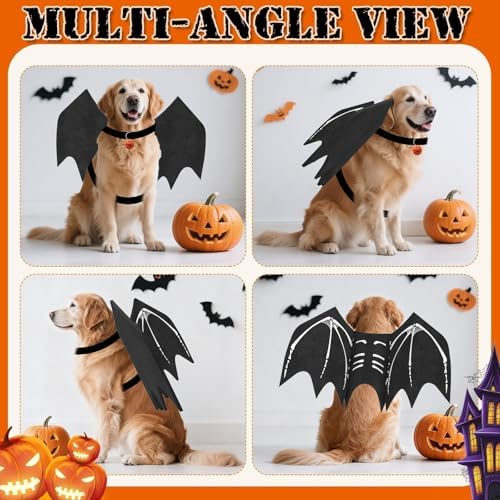 Olanrun Large Dog Halloween Costumes, Adjustable Dog Bat Wings Costumes for Large Dogs with Pumpkin Bell Skeleton Print On The Back, Pet Costume Halloween Cosplay Party Dress Up, L Black - Image 4