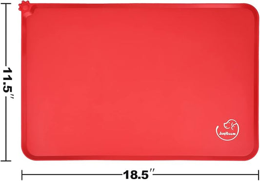 Silicone Waterproof Dog Cat Pet Feeding Mats, Non Slip, Easy Clean Pet Dog Cat Bowl Mats Placemat (18.5" x 11.5") Red