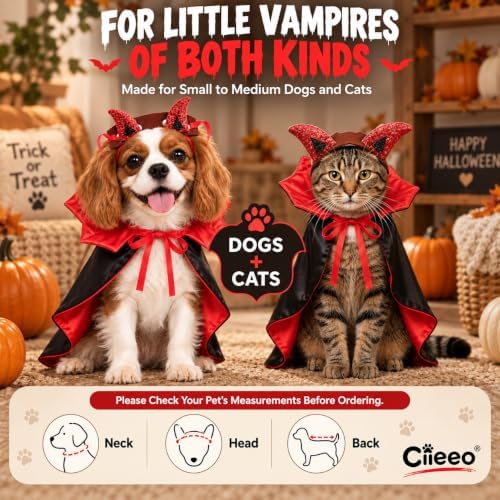 2 Piece Dog Cat Halloween Costume, Vampire Devil Cape Cloak with Horn Headband, Red Black Pet Costume for Small Medium Dogs Cats, Halloween Cosplay Party Dress Up Accessories - Image 5