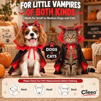 2 Piece Dog Cat Halloween Costume, Vampire Devil Cape Cloak with Horn Headband, Red Black Pet Costume for Small Medium Dogs Cats, Halloween Cosplay Party Dress Up Accessories - Image 5