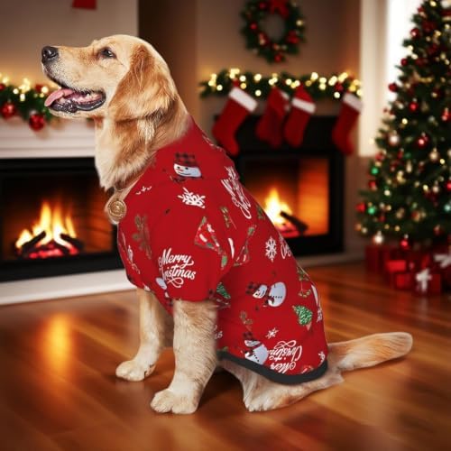 Christmas Dog Hoodie, Red Santa Snowman Print, with Leash Hole - Image 5