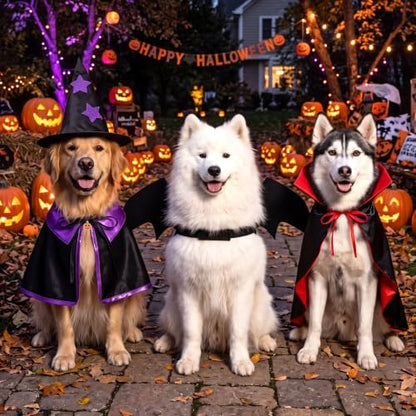 3 Sets Halloween Cat Dog Costume Vampire Cloak Witch Outfit Bat Wing, Large - Image 6