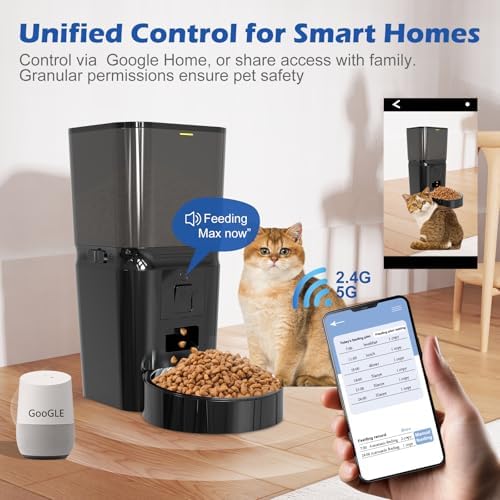 Automatic Cat & Dog Feeder with Camera, 6L Smart WiFi Pet Food Dispenser for Small Pets - Timed Feeding App, Battery Backup, Voice Recorder, Night Vision & Portion Control