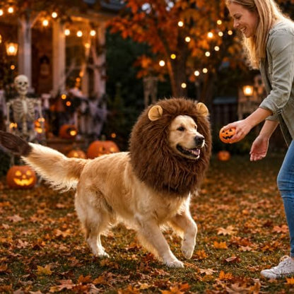 Lion Mane for Dog, Dog Halloween Costumes Set with Brown Wig and Tail - Image 6