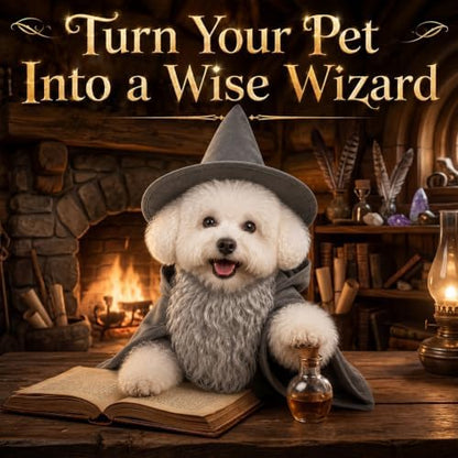 3 Pcs Halloween Pet Wizard Costume for Small Dogs Cats Kitten Puppy Cosplay Outfit Gray Polyester Halloween Party (L) - Image 3