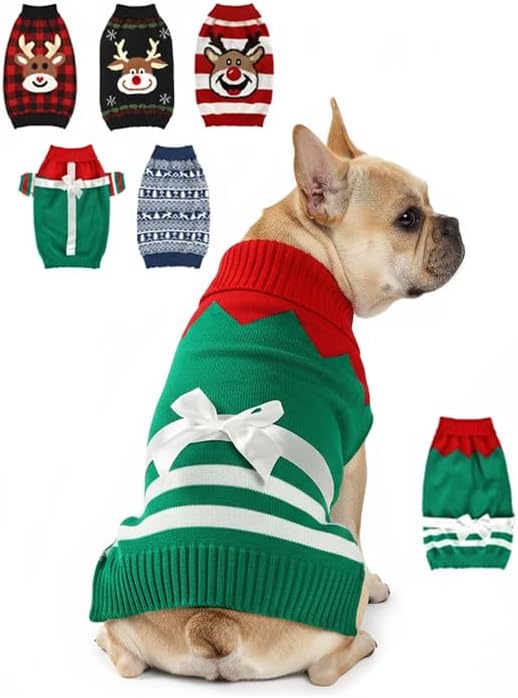Dog Christmas Sweater, Soft Warm Pet Clothes Coat for Small Medium Large Dogs and Cats Boy Girl, Fall Cozy Holiday Turtleneck Knitting Collar Pullover Pup Outfit Costume for Thanksgiving New Year