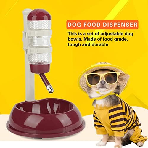 Pet Standing Water Dispenser, Height Adjustable Automatic Drinking Bowl Feeder Dog Feeding Bowl Pet Slow Water Bottle with Detachable Pole for Small Animals Cats Dogs (Brown)