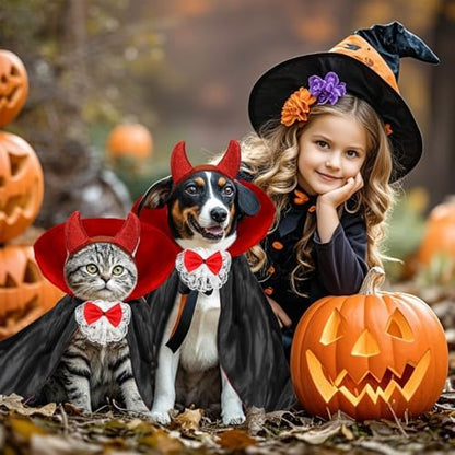 3pcs Dog Vampire Devil Costume, Dracula Dog Costume with Cape Headband Bow Tie for Small Medium Pets Halloween Party - Image 7