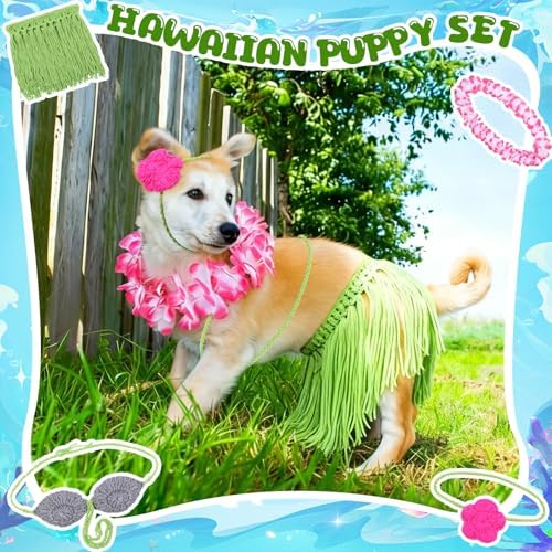 Hillban Dog Hawaiian Costume Hula Skirt Bikini Flower Lei Luau Party Outfit - Image 5