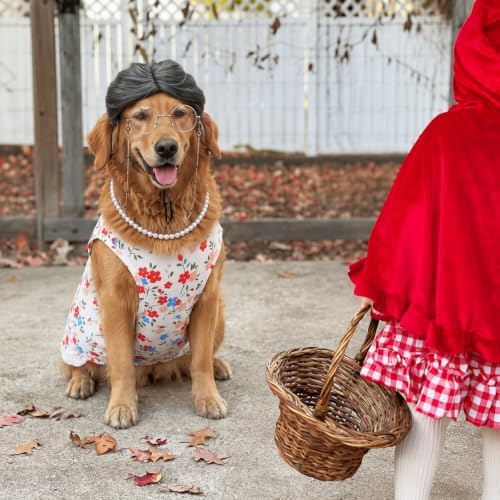 4Pcs Halloween Old Lady Costume Dog Grandma Outfit, Multicolor Floral, 3 XL - Image 2