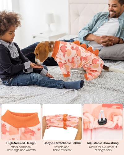 CuteBone Dinosaur Costume Dog Pajamas, Stretchy Spandex Crystal Velvet Sleepwear Coat for Small Dogs, Soft & Warm Pet Outfit Clothes for Cold Weather, Cozy Pullover Design COSP18XL - Image 3