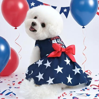 XPUDAC 4th of July Dog Dress Patriotic Clothes Stars Skirt with Bow Independence Day Doggie Outfit Pet Holiday Apparel for Small Dog Girl Cat, XS - Image 5