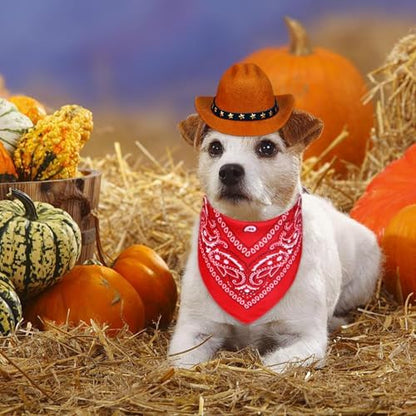 Dog Cowboy Costume, Dog Halloween Costumes Halloween Pet Dogs Cowboy Hat with Bandana Scarf for Small Medium Large Dogs Pets (Brown, Medium) - Image 2