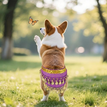 Dog Belly Dance Skirt with Sequins, Bling Belly Dance Hip Scarf for Corgis - Image 5